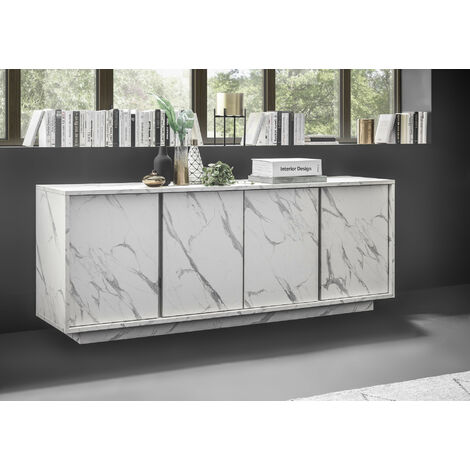 Azura Home Design – Buffet VISCONTI 180 cm – Finition marbre blanc – Mélaminé haute densité – 3 portes – Fabrication italienne