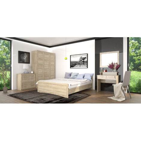 Azura Home Design – Chambre complète AGATHA 160x200 cm – Mélaminé haute densité – Sommier à lattes inclus – Design moderne et élégant
