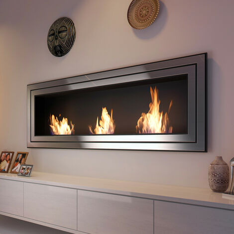 Azura Home Design – Cheminée bioéthanol JULIET 180 cm – Murale en acier noir – Vision du feu double face – Espace de chauffe 60 m² – Durée de chauffe 180 min