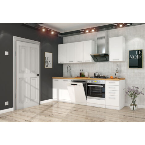Azura Home Design – Ensemble cuisine complète EKO blanc 240 cm – Panneaux stratifiés 16 mm – Tiroirs SOFT CLOSE – Design moderne et épuré