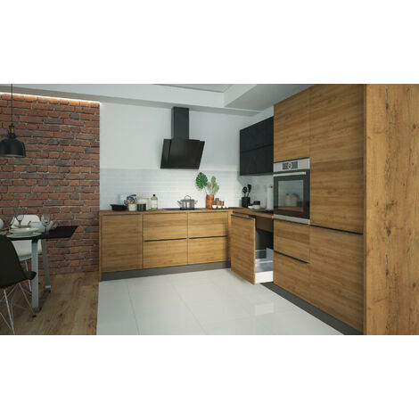 Azura Home Design – Ensemble cuisine en L HENNELLY 450 cm – Façades en bois aggloméré mélaminé – Système soft close Blum – Fabrication européenne