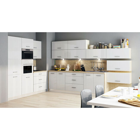 Azura Home Design – Ensemble cuisine Kyllian 500 cm sur mesure – Caissons en panneaux mélaminés 18 mm – Façade MDF laqué – Quincaillerie Soft close Blum