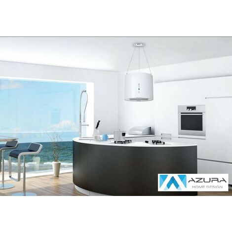 Azura Home Design – Hotte aspirante îlot 40cm – Acier inoxydable blanc – 650 m³/h – Évacuation silencieuse 44 dB – Télécommande et bouton soft touch