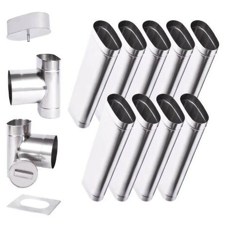 Azura Home Design – Kit conduit cheminée simple paroi ovale 9 m Ø 120x185 mm – Acier résistant aux acides – Soudage au plasma – Compatible pétrole et gaz
