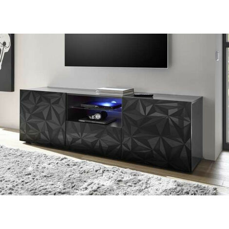 Azura Home Design – Meuble TV anthracite 181x57 cm – 2 portes – 1 tiroir – Finition sérigraphiée laquée – Structure en aggloméré 16 mm