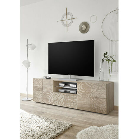 Azura Home Design – Meuble TV chêne 181 cm – 2 portes et 1 tiroir – Façade laquée – Panneaux de particules 16/22 mm – Fabrication italienne