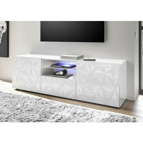 Azura Home Design – Meuble TV blanc 181x57 cm – 2 portes – 1 tiroir – Finition laquée – Structure en aggloméré 16mm – Charnières en métal