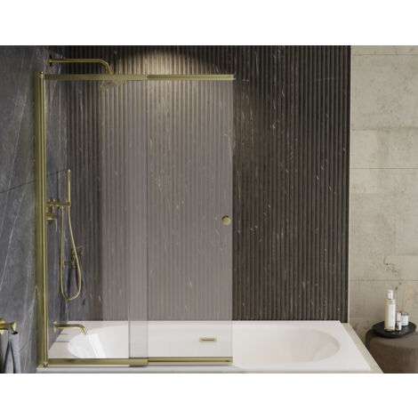 Azura Home Design – Pare-baignoire Easy Slide Gold 100 x 150 cm – Verre trempé 4 mm – Profil doré brillant – Mouvement 180° – Installation réversible - 100150H