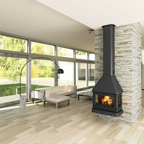 Azura Home Design – Poêle à bois 13 kW – Triple combustion – Longueur max bûche 55 cm – Évacuation fumées 150 mm – Pour pièces jusqu'à 300 m³