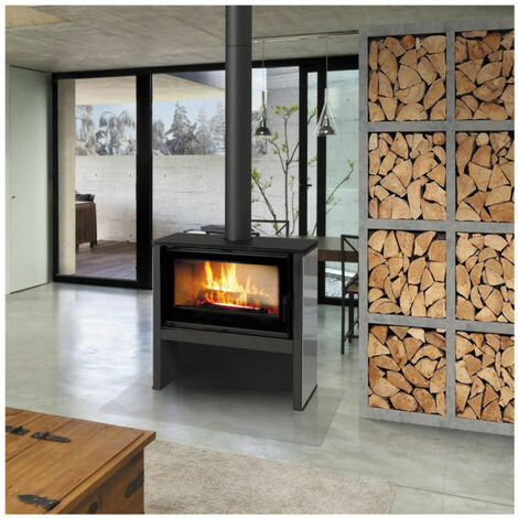 Azura Home Design – Poêle à bois 16 kW – Longueur max bûche 35 cm – Évacuation fumées arrière – Efficacité 75% – Pour bois dur sec