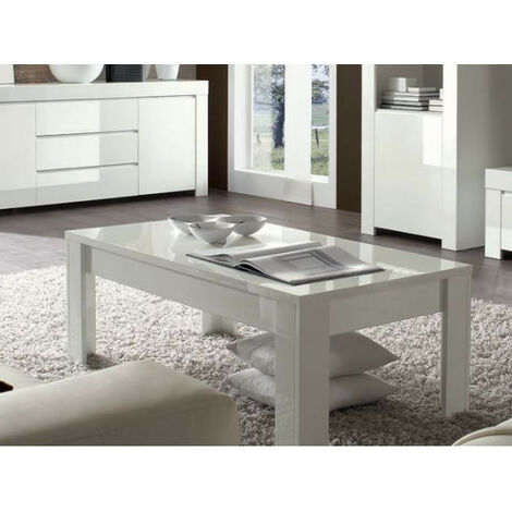 Azura Home Design – Table basse fixe 122 cm blanc laqué – Finition laquée – Panneaux de particules 16/22 mm – Design sobre et raffiné