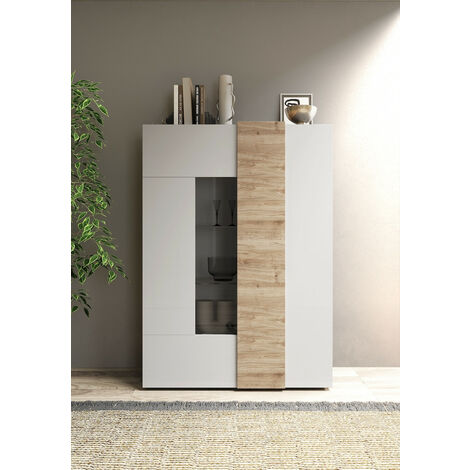 Azura Home Design – Vitrine 2 portes VENUS blanc laqué brillant – Dimensions 121x169cm – Structure en aggloméré de 16mm – Verre tempéré 3mm pour sécurité