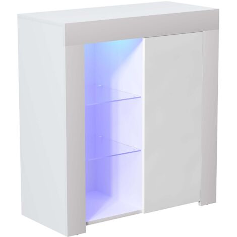 Azura LED Sideboard 1 Door Modern High Gloss Storage Cabinet Cupboard, White-&-Grey