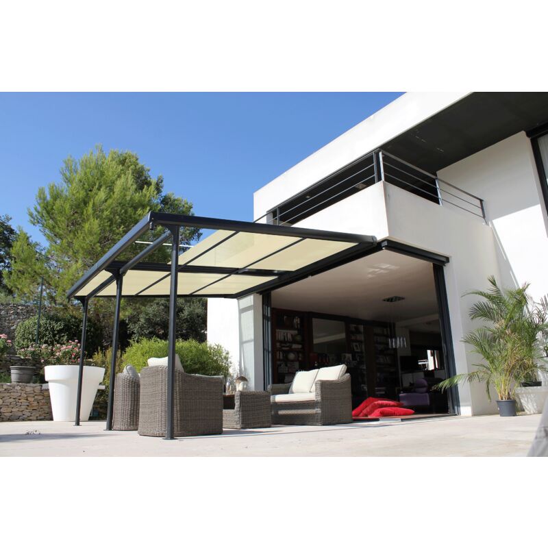Azura - Pergola Adossee 3.5X4 m Avec Toile Renforcee 490Gr/M²