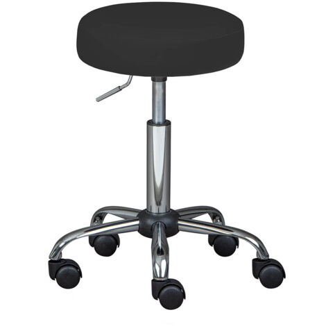 AZURE - Tabouret Pivotant sur Roulettes Simili Noir