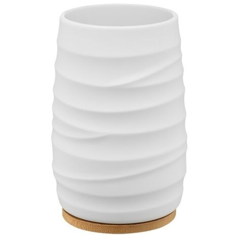 AZURO Badezimmerbecher, mattweiß, Soft-Touch-Material, Bambusprägung, Wellenmuster