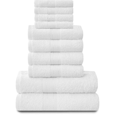 AZZORO Gaveno Cavalia-Set di 10 Asciugamani Toronto, in Cotone, con 4 Facce, 4 Mani e 2 da Bagno, Colore: Bianco, Piazza e Mezza, 28 x 23 x 20 cm, 10 unità