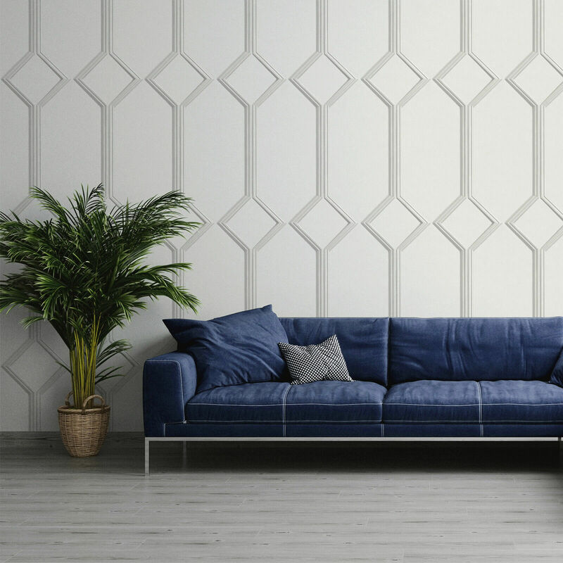 Belgravia Decor - Belgravia Azzura Panel Off White Trellis Geometric Pattern Wallpaper A9503