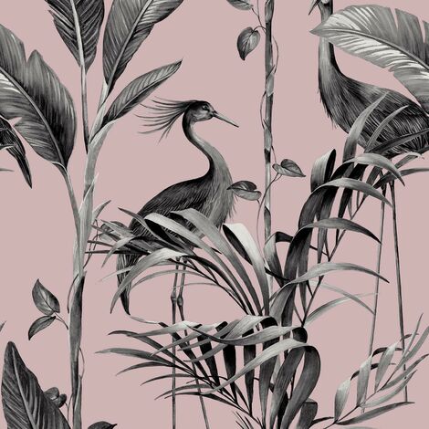 main image of "Azzurra Wallpaper Belgravia Décor Wood Tropical Metallic Leaf Pink Grey"