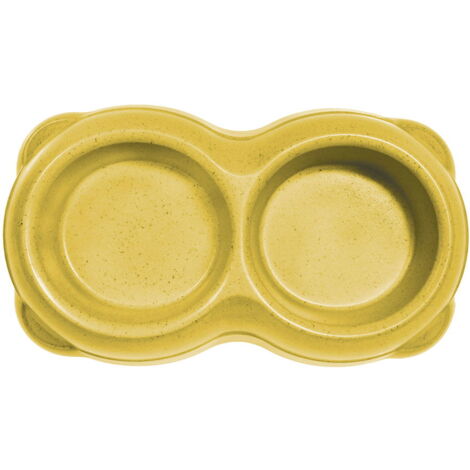 Azzurro - Doppia ciotola in bamboo naturale con gommini antiscivolo per cani e gatti