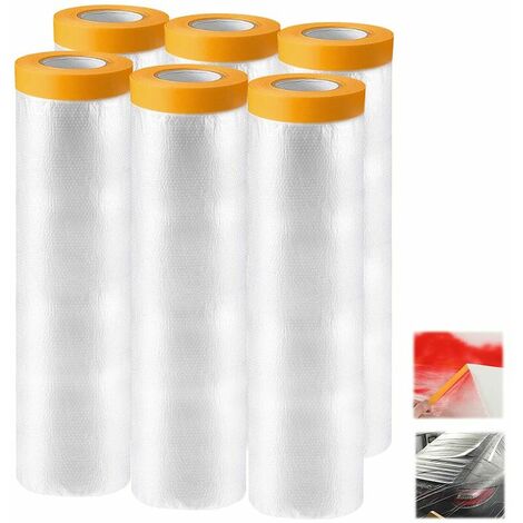 B- 6 Rouleaux Papier de Masquage Peinture,240cm20M Bache de Protection Peinture Transparente, Masker avec Ruban de Adhésifs Masquage Peinture, pour Meuble de Protection (240cm×20m)
