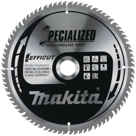 B-67290 Disco de sierra circular, Efficut T.C.T, 260 x 30 mm, 80 D