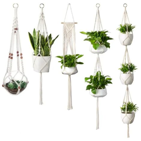 (b-90cm) Panier suspendu en macramé fait main pour plantes, pot de fleurs, décoration de balcon, corde de levage nouée, style bohème, décoration pour la maison et le jardin