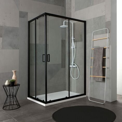 KIAMAMI VALENTINA B Ciudad De Buey Ducha 70X90 H 190 Mate Negro De Corte De Vidrio Transparente Ciudad