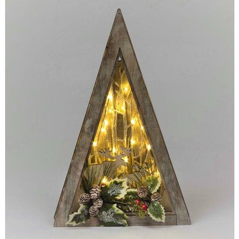 B/O LED Wooden Reindeer Scene - Triangle Shape -W24.5xD5.5xH39cm