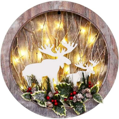 B/O LED Wooden Reindeer Scene - Wreath Shape - D30xW4.5