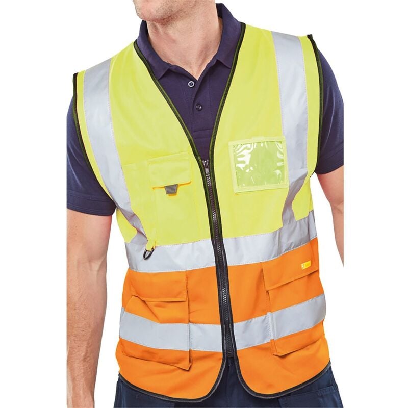 Beeswift Two-Tone Executive Waistcoat Saturn Yellow/Orange Size Medium - HVWC2TS