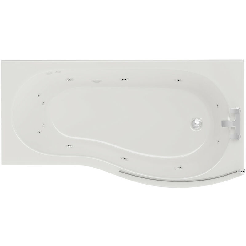 Bayou - 1700mm 12 Jet Chrome Flat Jet Right Hand b Shaped Whirlpool Shower Bath with Bath Screen and Front Bath Panel - White