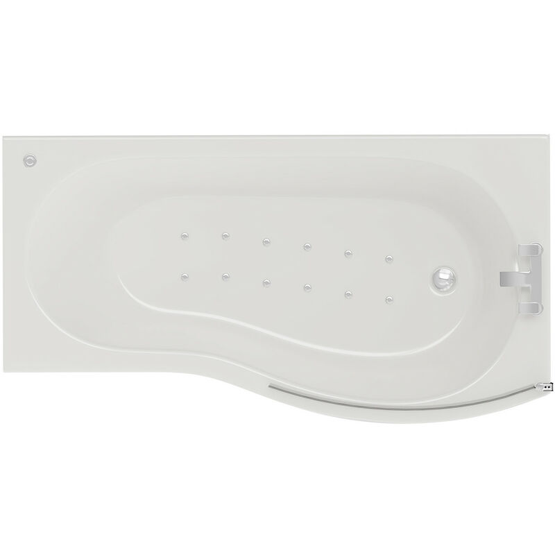 Bayou - 1700mm 12 Jet Easifit Right Hand b Shaped Spa Shower Bath with Bath Screen and Front Bath Panel - White