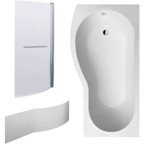 B Shape 1700x900 Left Hand Bath Set – Front Panel, Screen with Towel Rail - Chrome