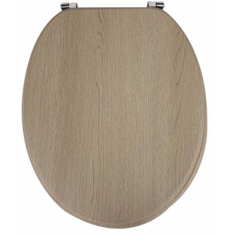 B WC en Bois MDF, Siège et Couvercle de Toilette Universel en Bois avec Effet Chêne Blanc, Installation et Nettoyage Faciles, Convient à la Plupart des Toilettes de Taille Standard