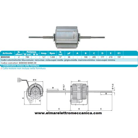 B006500 Motore 700 W  BIALBERO 5 Velocità aspiratore Fan Coil