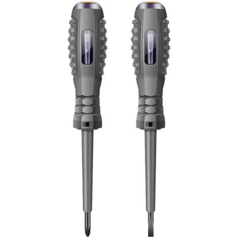 B04 Lot de 2 stylos testeurs de tension électrique avec tournevis plat/Phillips, ampoule néon, pointe magnétique, stylo testeur isolé sans contact pour électricien