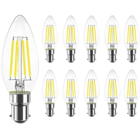 B15 C35 4W Edison LED-Glühbirnen, B15 Bajonettsockel, 40-Watt-Äquivalent, 6500K Kaltweiß, AC 220-240V, 400 Lumen, Augenschutz, 10er-Pack, nicht dimmbar, Kronleuchter. [Energieklasse B]