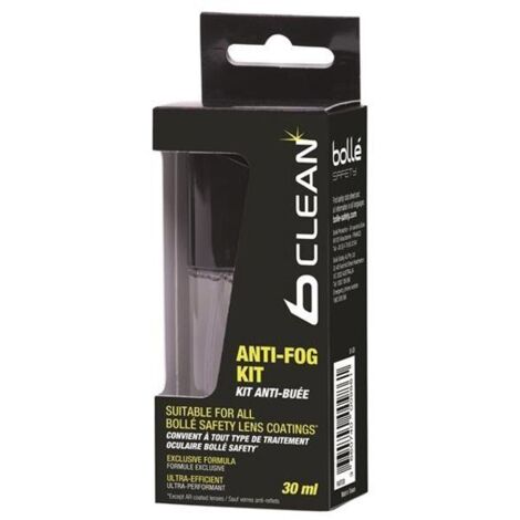 Bolle Safety anti-fog cleaning kit for all lens types – Silicone-free aqua formula – Includes microfibre cloth