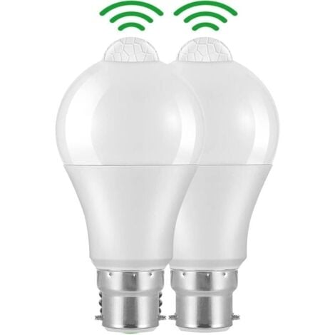 WOIYIC B22 Bayonet LED Motion Sensor Light Bulb, 12W, 1020lm, Cool White 6000K, CIR 85, IP42 Waterproof Energy Saving, Non-Dimmable, Motion Sensor Bulb (2 pieces)
