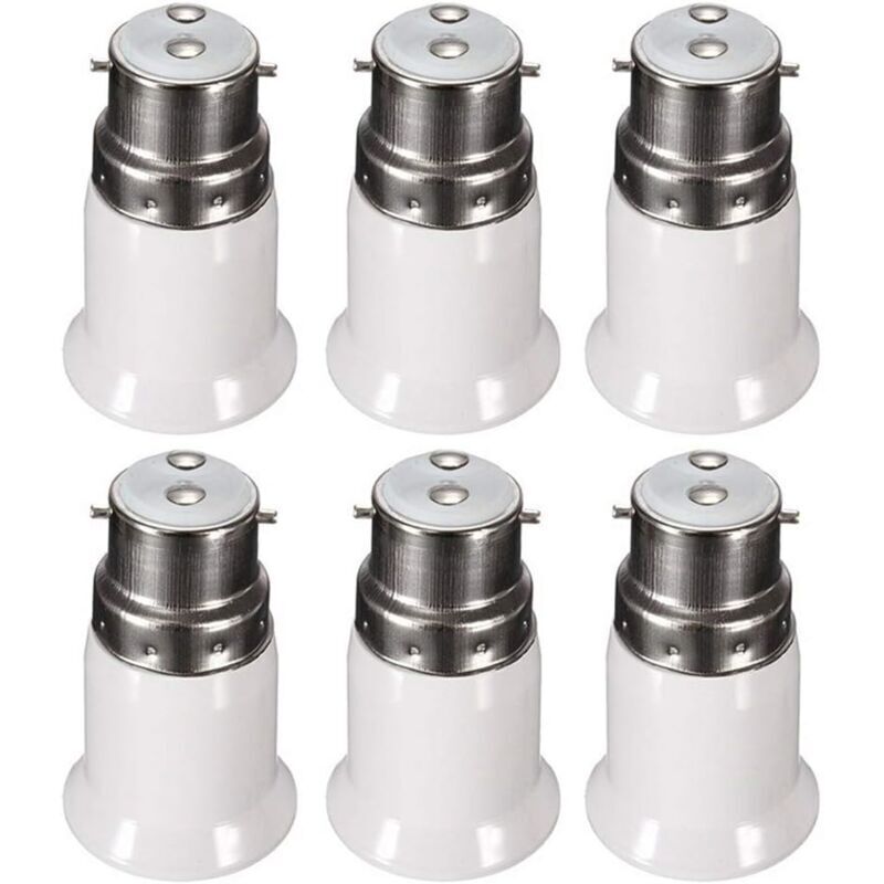 B22 to E27 Adapter Socket for LED Bulb, AC 230V, Conversion Adapters to Go From B22 to E27, Screw Bayonet Socket, Pack of 6 - RW Bulb Base Adapter.