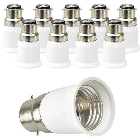 B22 vers E27 Socket Convertisseur,Adaptateur de Douille pour Ampoules LED et Ampoules Halogènes,Puissance Maximale 200W,0250V,120 Degrés Résistant à la Chaleur,Lot de 10 Arcenciél