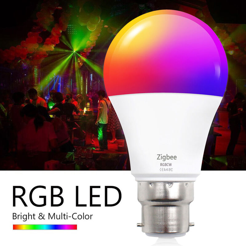 

B22 WiFi Bombilla de luz inteligente zigbee3.0 RGBW 10W LED Regulable Lampara Taza Control de aplicacion Luces frias y calidas Compatible con Alexa y