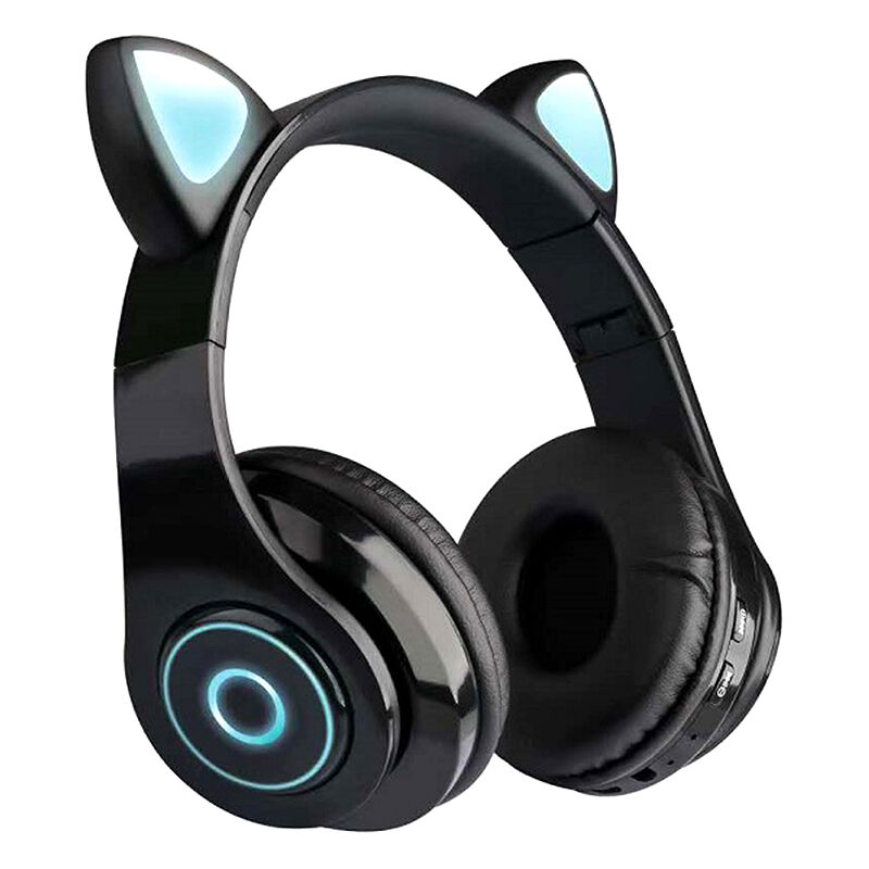 

B39 Cute Cat Ear Auriculares inalambricos BT5.0 Auriculares para juegos plegables con luces Flash RGB Auriculares Tarjeta TF Juego / Modo con cable