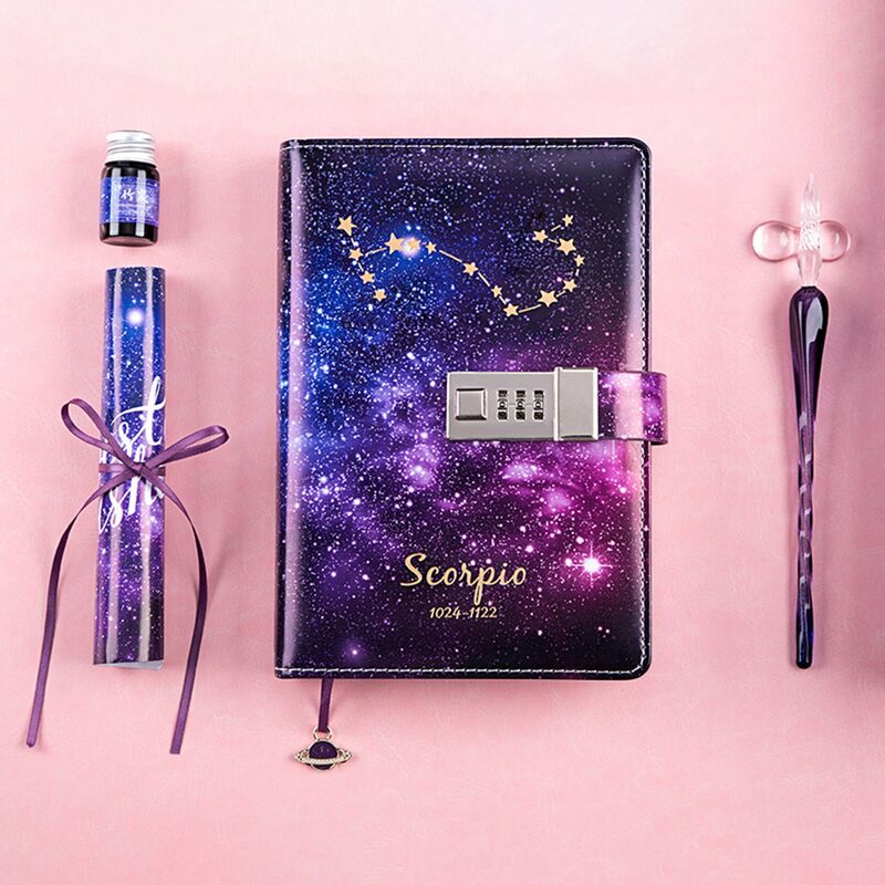 

B6 Binder Diario de cuero con cerradura Cuaderno digital Diario Constelacion Planificador diario para mujeres Ninos Ninas,Escorpio