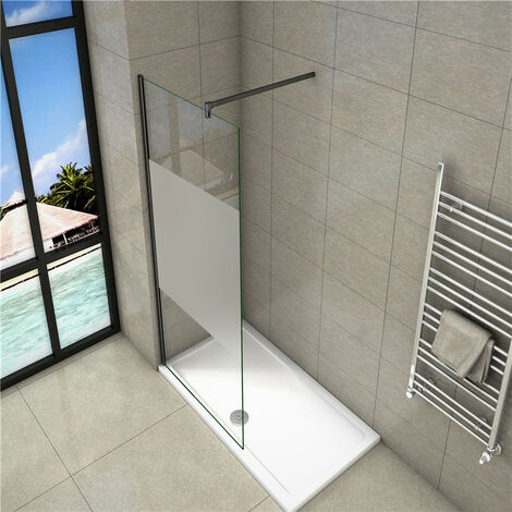 B.70xH.200cm Duschwand +140cm Schwarz Stabilisator Walk in Duschtrennwand 10mm NANO-Glas mit Glasschutzfolie dusche