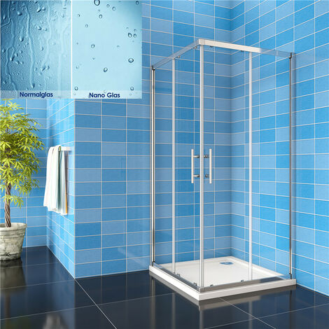 B.90x90XH.185cm Duschkabine Eckeinstieg Duschwände Duschabtrennung Schiebetür 6mm Nano ESG Glas DUSCHKABINEN
