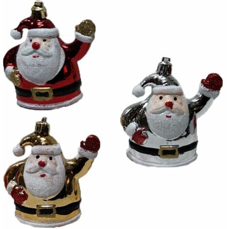 Babbo addobbi decorazioni natalizi palline per albero di natale rosso oro argento  in plastica con glitter set da 12 - decoro: 12 appendini babbo natale misti