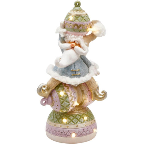Babbo con giubbotto azzurro e led decorazione natalizia per interno da 26 cm