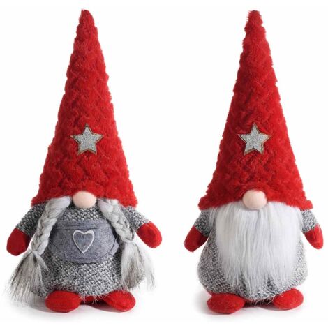 Babbo e Mamma Natale da Vetrina in Stoffa e Pelo - Set da 2 Decorazioni